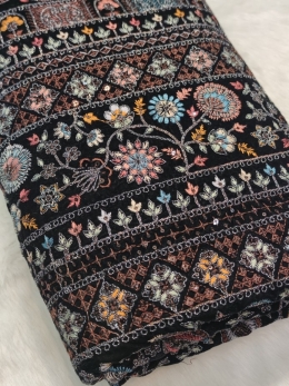 پارچه مخمل سوزندوزی نخ سرمه طرح گل