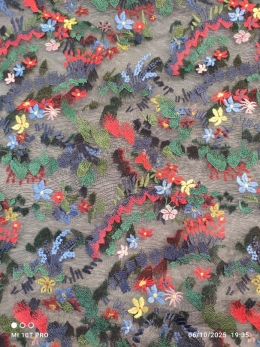 پارچه تور گلدوزی طرح باغچه مخفی