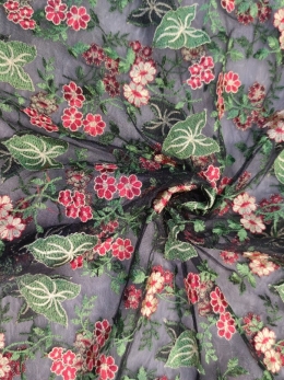 پارچه تور گلدوزی طرح شکوفه سیب