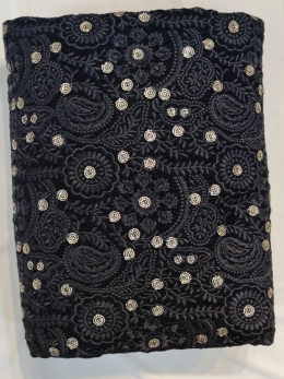 پارچه سوزندوزی مخمل مشکی گل طلا